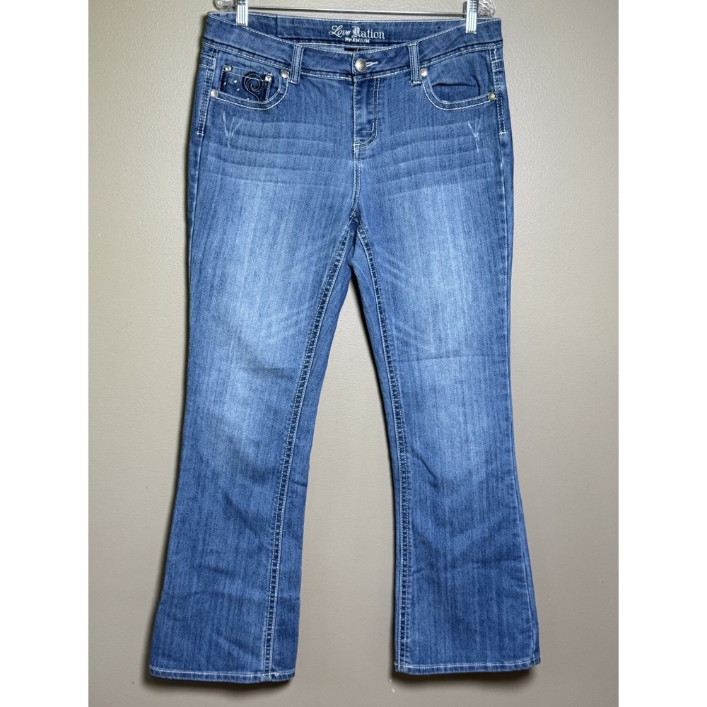 Love Nation Womens Embellished Boot Cut Jeans Mid Rise Size 12